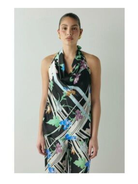 Halter Floral Cowl Camisole - Black
